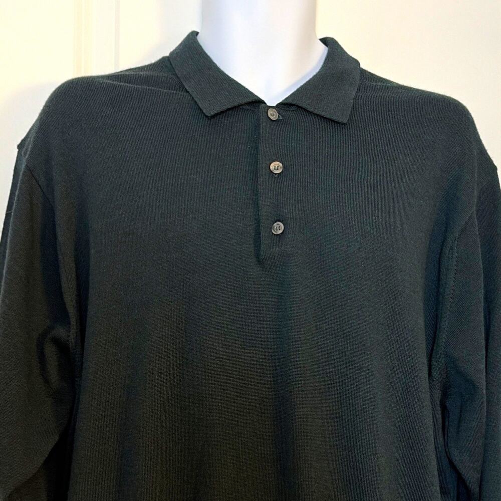 Jos. A. Bank green Merino Wool Knit Sweater Men's XL Button Quiet luxury